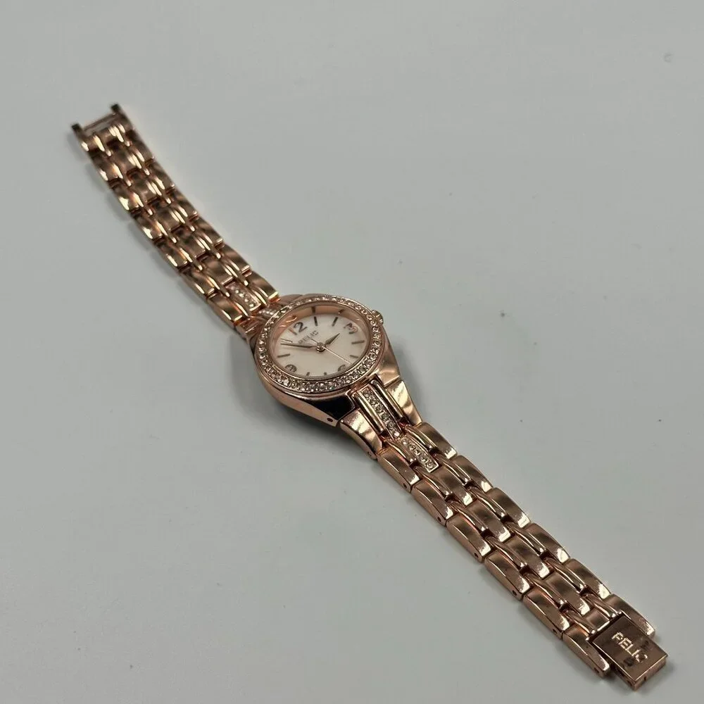 Relic Watch Women Rose Gold Tone Crystal Bezel 26MM Round New Battery 7 Inch